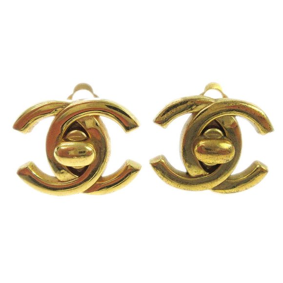 Auth Chanel CC Turnlock Earrings Clip-On Gold Small - Picture 1 of 4